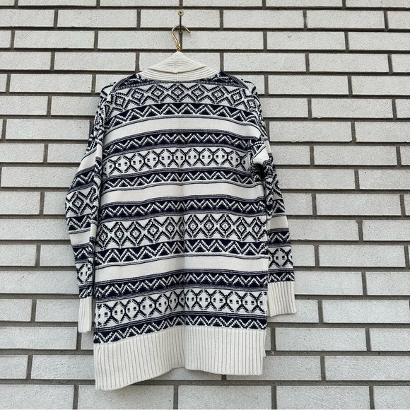 Chaps Fair Isle Shawl Collar Cardigan Sweater Navy Cream Cotton Nordic Ski M - Picture 5 of 8